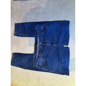 Cultura New York Mens Dark‎ Wash Straight Leg Jeans Blue 46x32 Whiskered Stretch